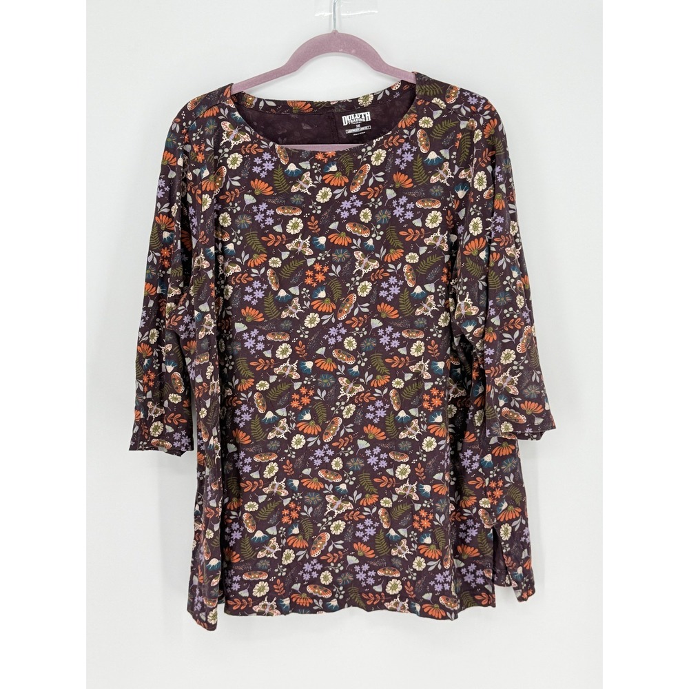 Duluth Trading Co. No-Yank Autumn Floral Long Sleeve Shirt Purple Fall Size 2X